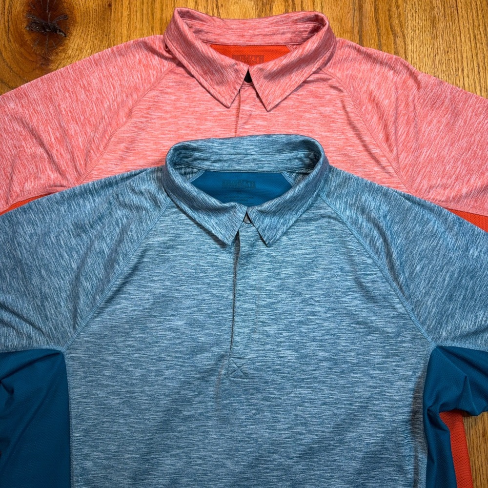 Duluth Trading Co Polo Mens XL Blue Orange 1/4 Zip Performance Mesh Lot of 2